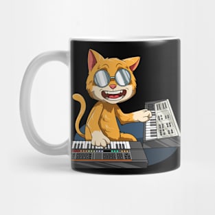 Synthesizer cat playing analog synthesizer Mug